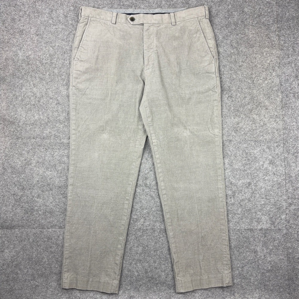 Brooks Brothers Clark Fit Corduroy Pants Men 38x30 Gray Beige Fine Whale Stretch